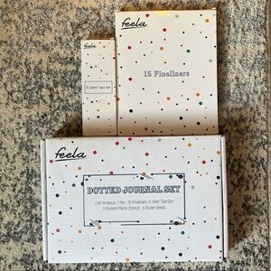 Feela Dotted Journal Set-  Notebook, Pen, Fineliners, Tap, Stencils & Stickers.